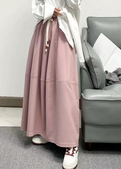 Pink Patchwork Tie Waist Maxi Skirt Spring
