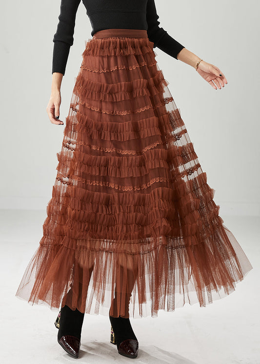 Chocolate Tulle a Line Skirts Ruffled Fall