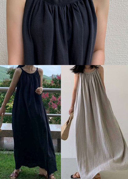Diy Beige Cold Shoulder Linen Dress Sleeveless