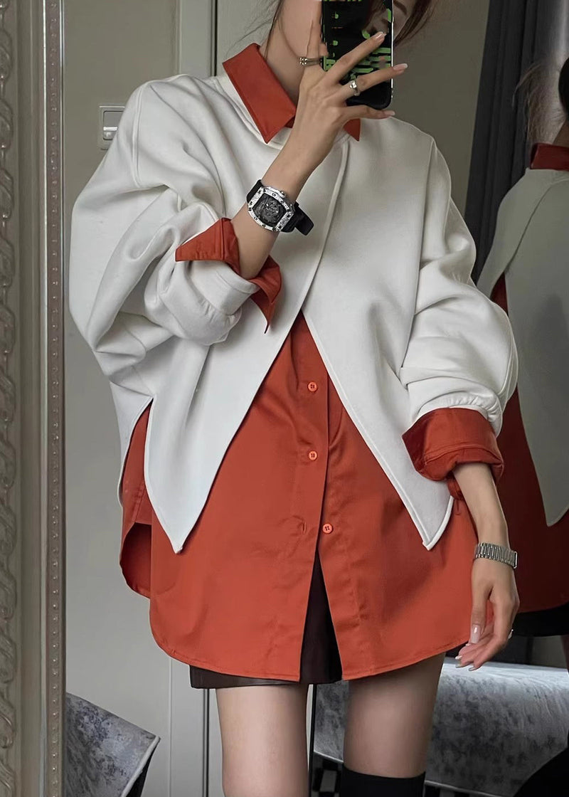 Coffee Peter Pan Collar Sweatshirt and Shirts Two Piece Set Spring