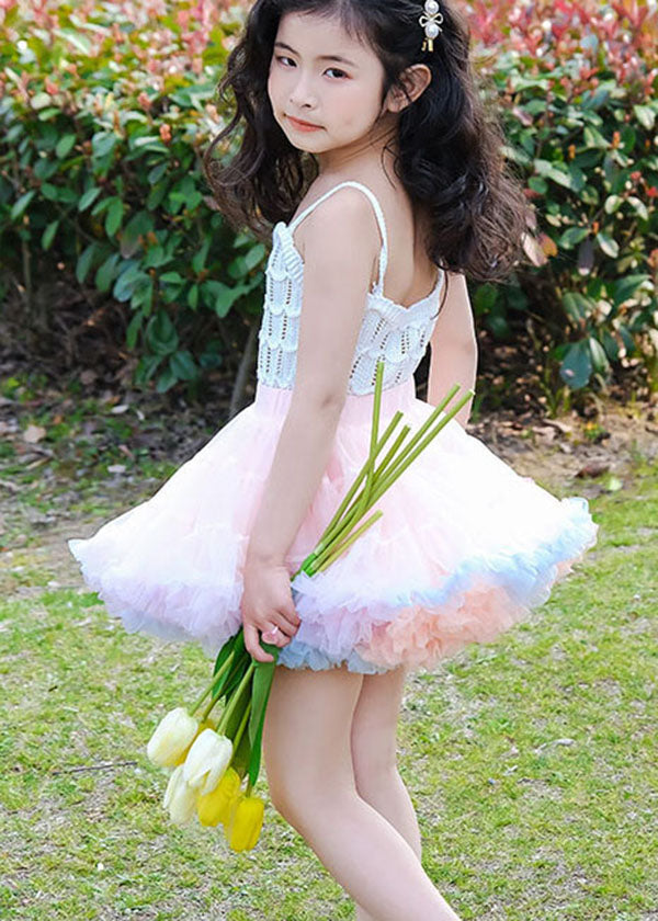 Diy Pink Ruffled Patchwork Tulle Baby Party Skirt Summer
