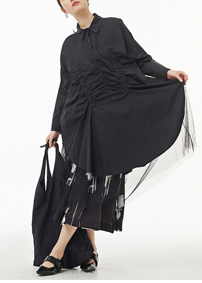 Black Print Exra Large Hem Cotton a Line Skirt Summer