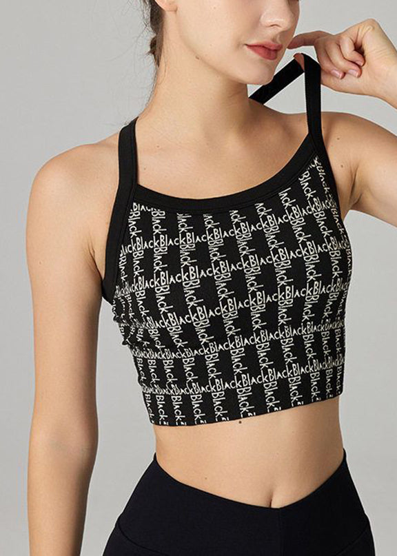 Black Graphic Sports Bra Tank Top