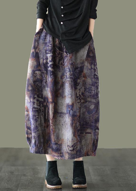 Indigo Geometry Retro Print a Line Pockets Fall Skirts