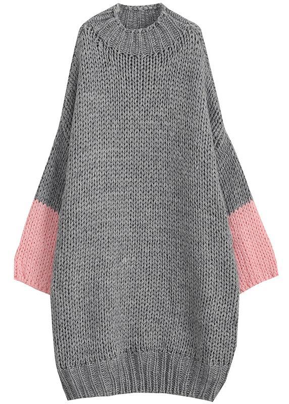Gray Sweater Knit Top Pattern Upcycle O Neck Batwing Sleeve Knit Dress