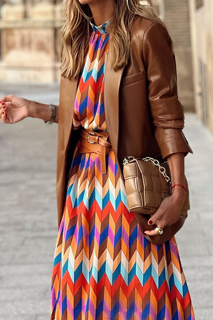 Print Split Joint Half a Turtleneck Straight Dresses