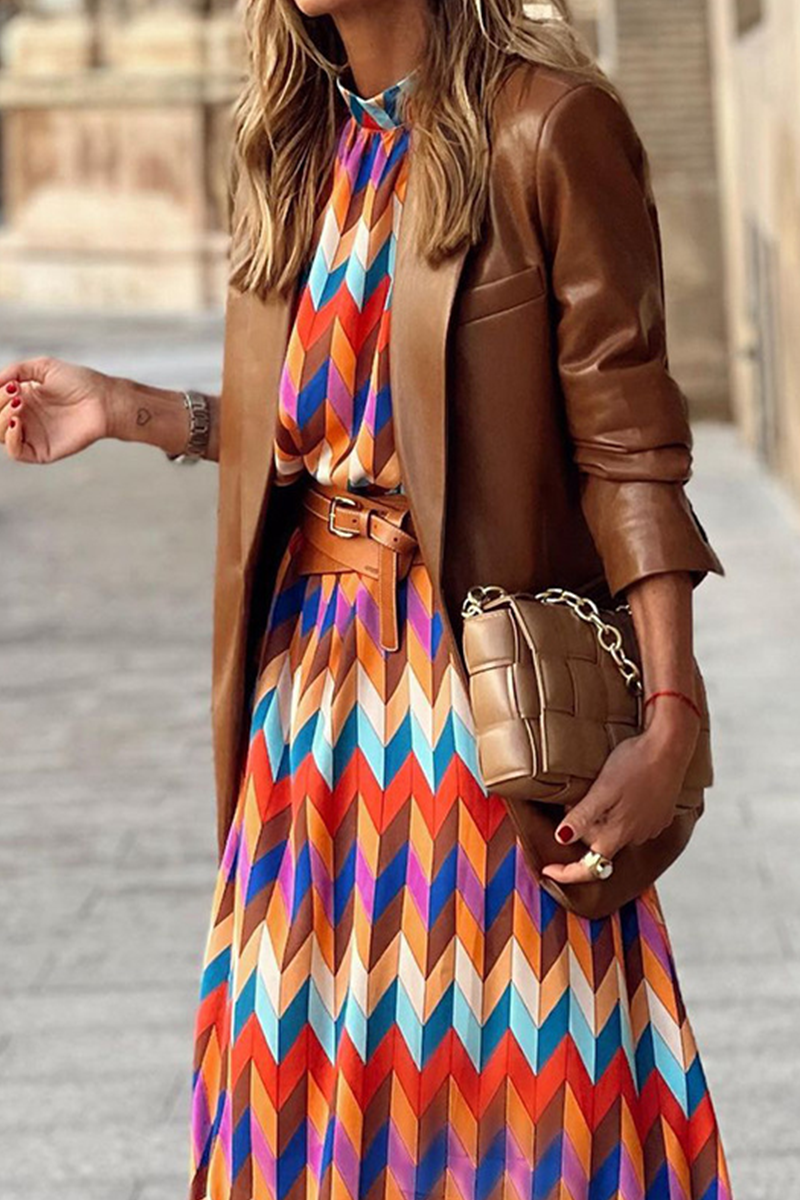 Print Split Joint Half a Turtleneck Straight Dresses