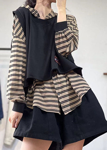 Stylish Black O-neck Oversized Applique Cotton Vest Tops Spring