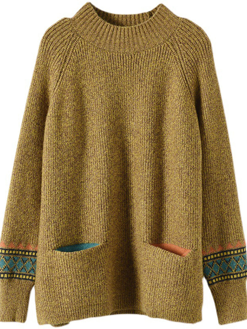 - Turtleneck Knitted Split Hem Long Sleeve Sweater