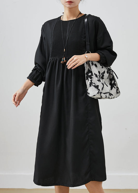 Black Oversized Wrinkled Cotton Long Dress Spring