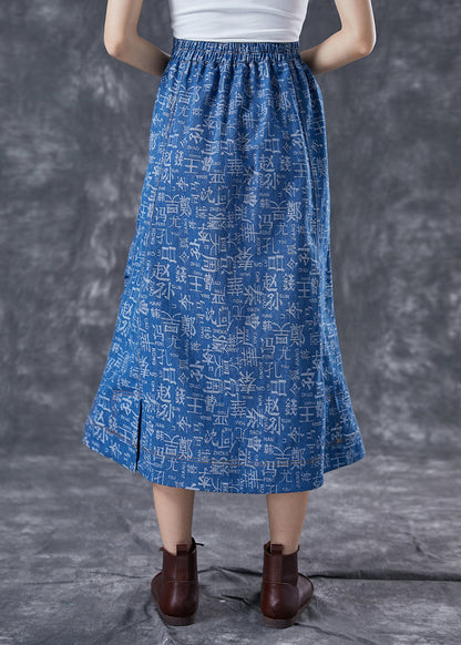 Blue Elastic Waist Print Denim Skirts Summer