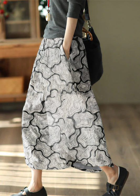 Diy White Texture Wrinkled Exra Large Hem Print Linen Skirts Spring