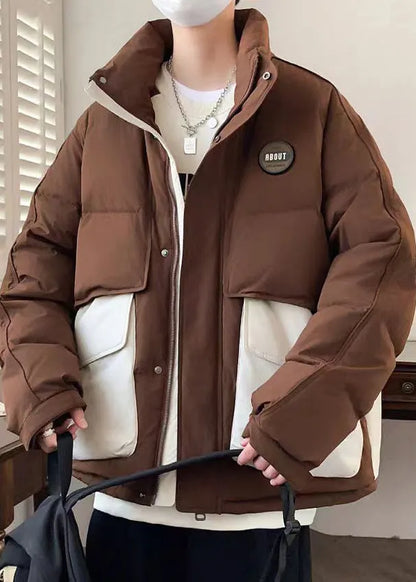 New Coffee Pockets Oversized Patchwork Duck Down Down Coats Winter