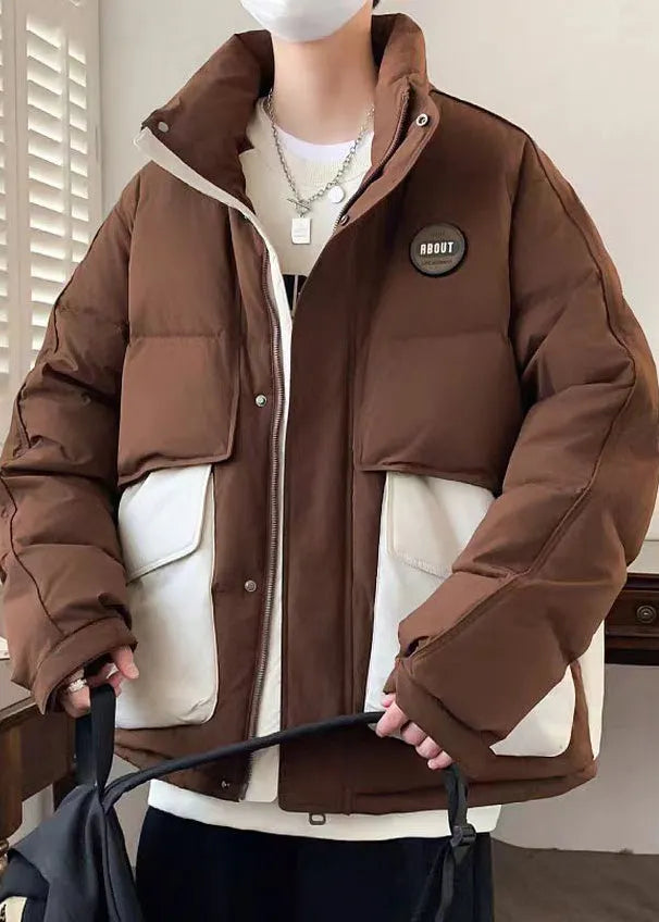 New Coffee Pockets Oversized Patchwork Duck Down Down Coats Winter