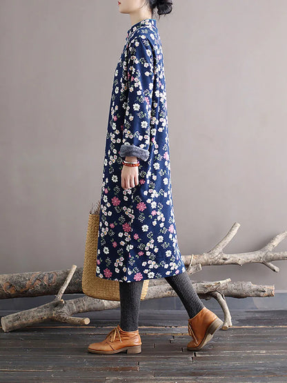 Winter Chinese Style Print Frog Thick Dress