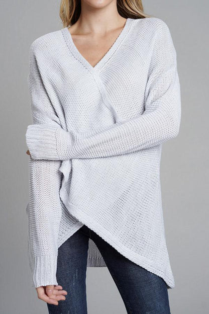 V Neck Front Cross Weekend Sweater - Red