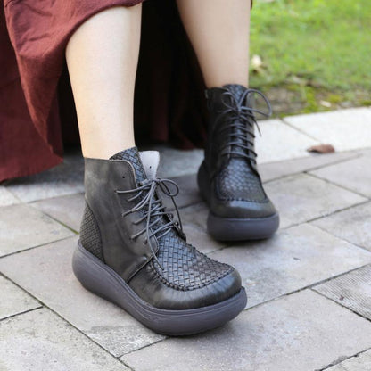 Leather Wedge Heel Boots