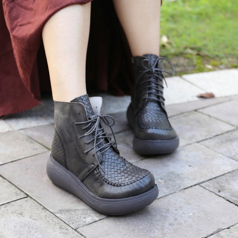 Leather Wedge Heel Boots