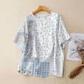 Women's Vintage Floral Geometric Art Casual Linen Crew Neck T-shirt elevenforest