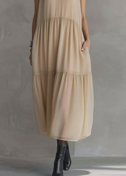 Peter Pan Collar Wrinkled Patchwork Chiffon Dress Sleeveless