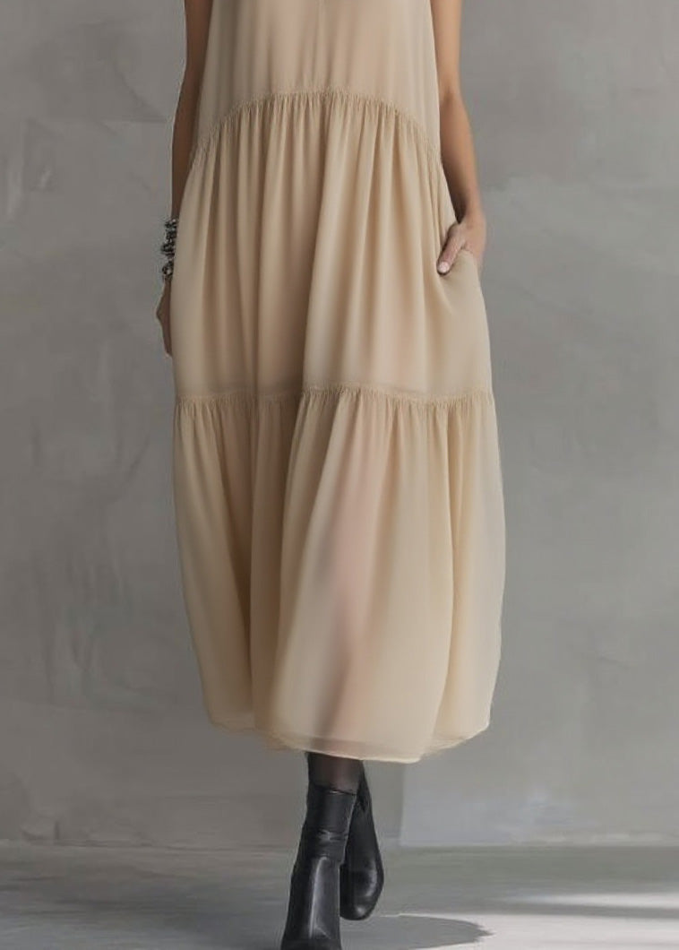 Peter Pan Collar Wrinkled Patchwork Chiffon Dress Sleeveless