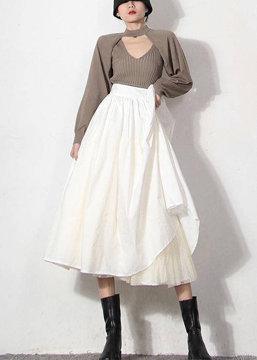 Italian White Zippered Patchwork Tulle Summer Skirt