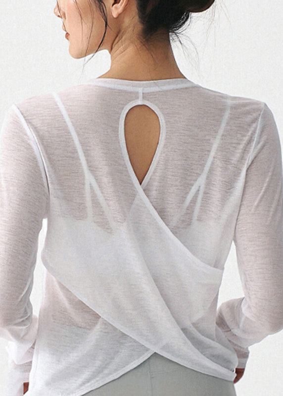 White O-neck Hollow Out Yoga Smock Tops