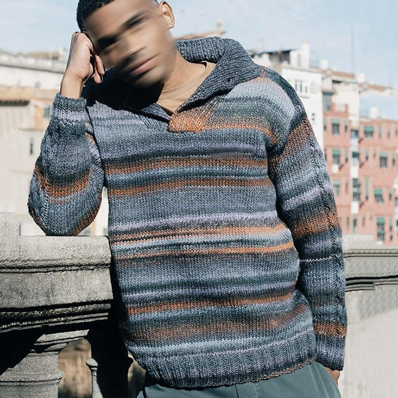 Men's Vintage Ombre Knit Button Sweater artswardrobe