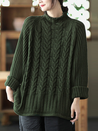 Turtleneck Knitted Color Long Sleeve Sweater