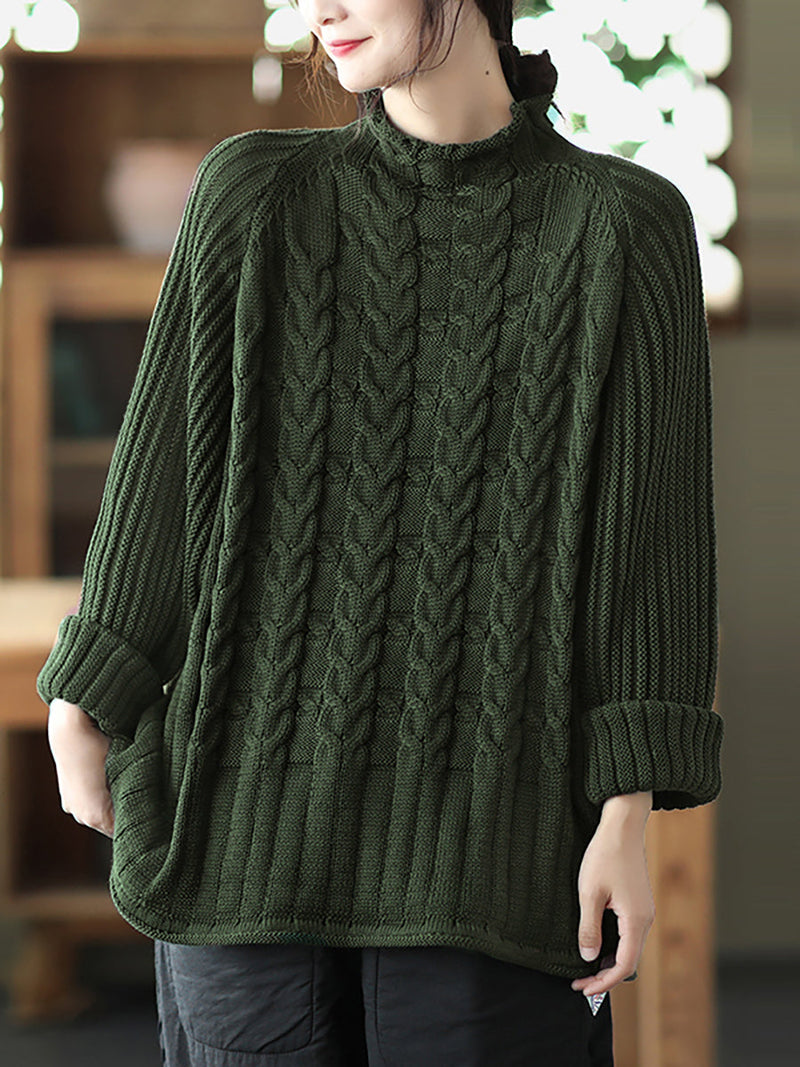 Turtleneck Knitted Color Long Sleeve Sweater