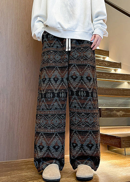 Coffee Lace Up Warm Fleece Pants Elastic Waist Winter