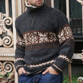Vintage Geometrical Knitted Jacquard Iceland Half-Zip Neck Sweater elevenforest