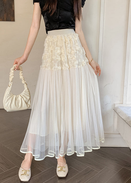 Unique Beige Elastic Waist Tulle Skirts Spring