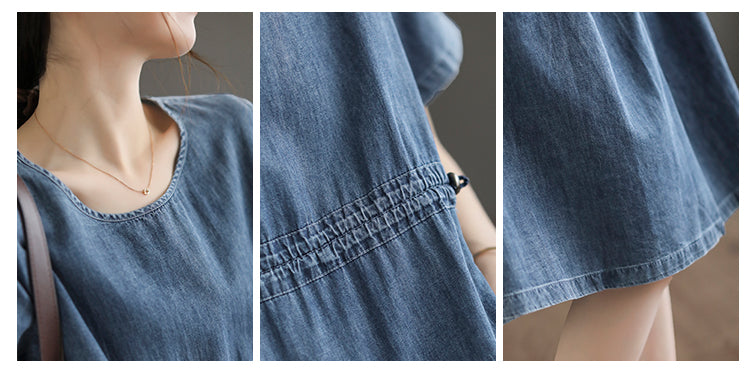 Literary Tencel Denim Mid Length Short Sleeve Dress