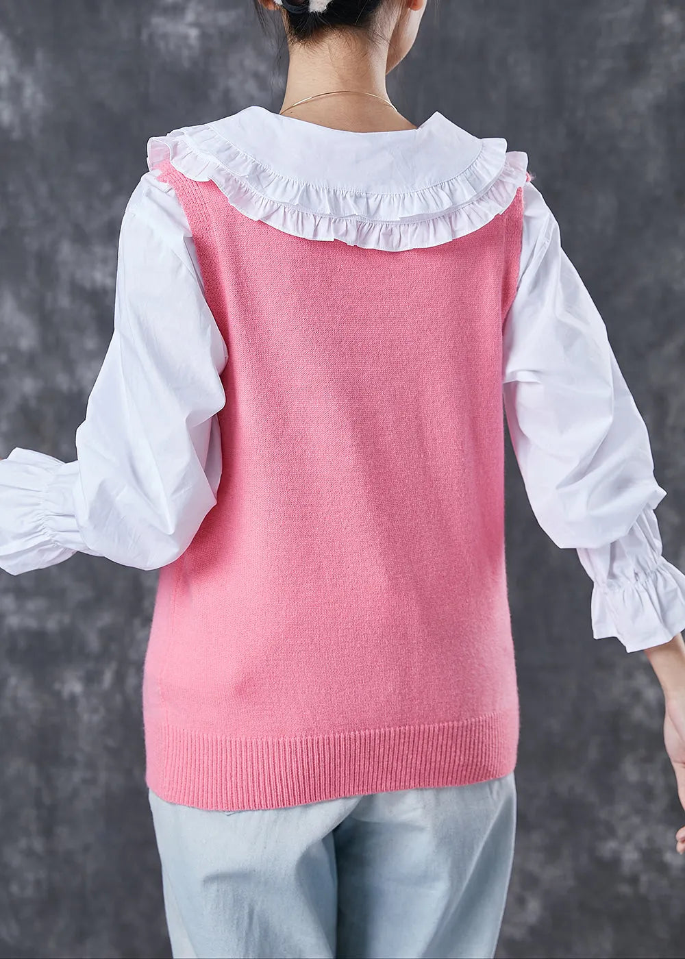 Handmade Pink Donald Duck Knit Vest and Skirt Two Piece Set Outfits Spring
