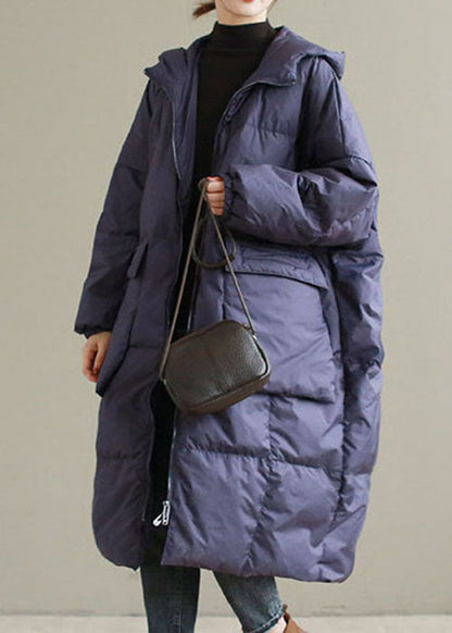 Purple Hooded Thick Cotton Blend Coats Winter