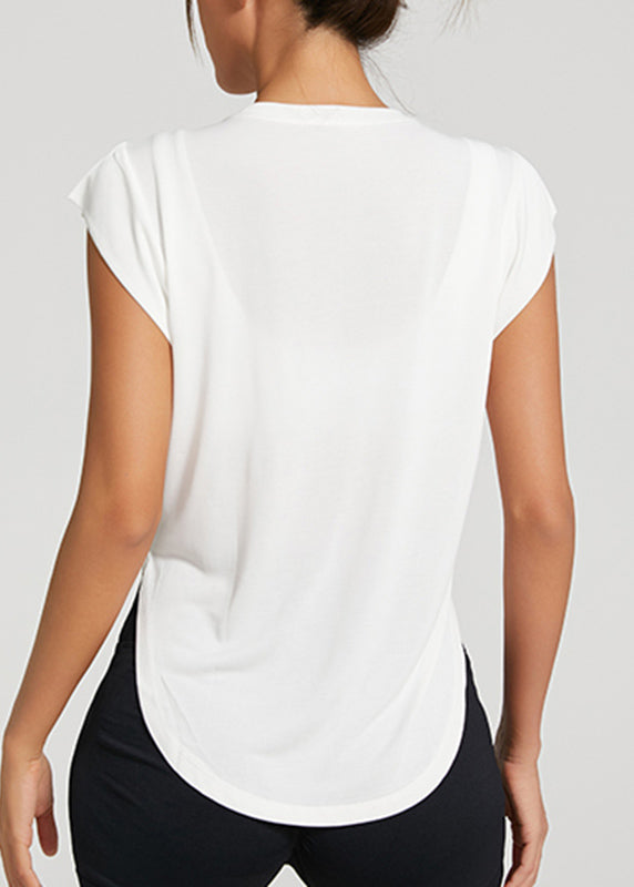 White O-neck Short Sleeve Yoga Tops
