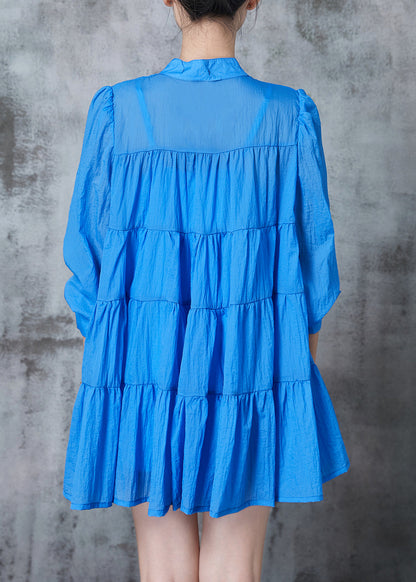 Art Royal Blue Oversized Patchwork Cotton a Line Shirts Spring