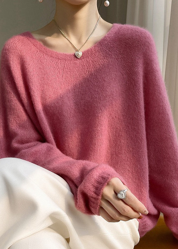 Pink O Neck Cozy Cashmere Knit Top Spring