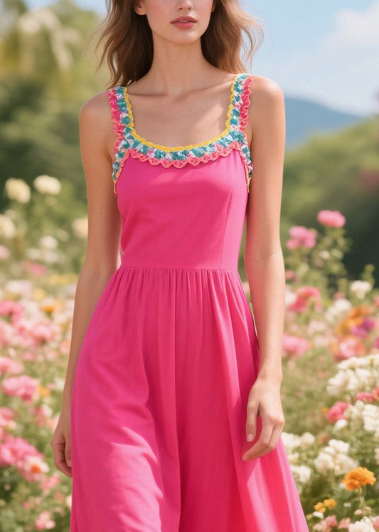 Rose Patchwork Lace Cotton Robe Dresses Summer
