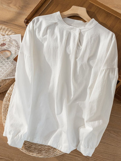 100% Natural Fabric Crew Neck Loose Long-sleeved Shirt in Color