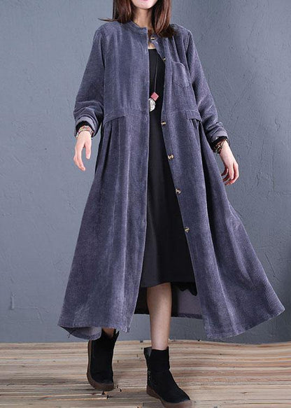 Fine Navy Coats Fall O Neck Pockets Long Coat