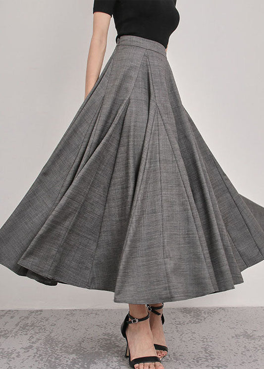 Italian Grey Patchwork Pleated Skirts Spring