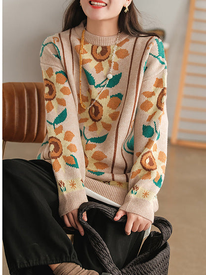 Knitted O Neck Long Sleeve Sweater