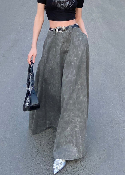 Grey Pockets High Waist Patchwork Denim Maxi Skirts Summer