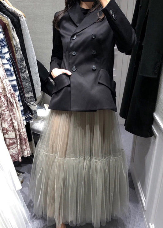 Italian Grey Wrinkled Tulle Skirts Spring