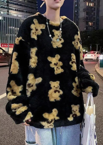 New White O Neck Little Bear Fluffy Sweatshirt Pajamas Winter
