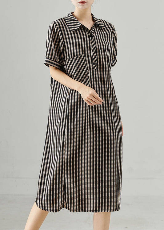 Grey Peter Pan Collar Plaid Cotton Dress Summer
