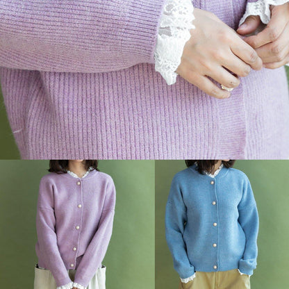 Chunky Light Blue Sweater Coat Fall Ruffles Collar Sweaters