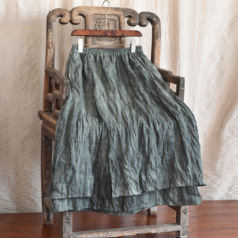 Literary Retro Cotton and Linen Distressed Linen Skirt